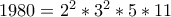 1980=2^{2}*3^{2}*5*11 1980=2^{2}*3^{2}*5*11