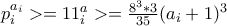 p_i^{a_i}>=11^a_i>=\frac{8^3*3}{35}(a_i+1)^3