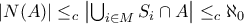 |N(A)|\leq _c \left |\bigcup_{i\in M} S_i \cap A \right | \leq _c \aleph_0 |N(A)|\leq _c \left |\bigcup_{i\in M} S_i \cap A \right | \leq _c \aleph_0