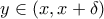 y \in (x,x+\delta)