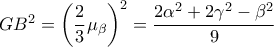 GB^2=\left(\dfrac{2}{3}\mu _\beta  \right)^2=\dfrac{2\alpha^2+2\gamma ^2-\beta ^2}{9}