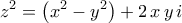 \displaystyle{z^2=\left(x^2-y^2\right)+2\,x\,y\,i}