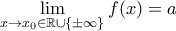 \displaystyle{\lim_{x\to x_{0}\in\mathbb R\cup\{\pm\infty\}}f(x)=a}