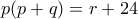 p(p+q)=r+24