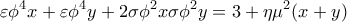 \displaystyle{\varepsilon\phi^4x+\varepsilon\phi^4y+2\sigma \phi^2x\sigma \phi^2y=3+\eta\mu^2(x+y)}