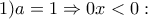1) a=1 \Rightarrow  0x<0 :