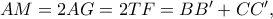 AM =2AG= 2TF = BB{'} + CC{'} , AM =2AG= 2TF = BB{'} + CC{'} ,
