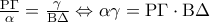 \frac{{{\rm P}\Gamma }}{\alpha } = \frac{\gamma }{{{\rm B}\Delta }} \Leftrightarrow \alpha \gamma  = {\rm P}\Gamma  \cdot {\rm B}\Delta