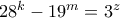 28^k-19^m=3^z