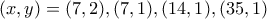 (x,y)=(7,2),(7,1),(14,1),(35,1)
