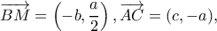 \displaystyle \overrightarrow {BM}  = \left( { - b,\frac{a}{2}} \right),\overrightarrow {AC}  = (c, - a),