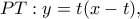 \displaystyle PT:y = t(x - t),