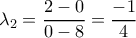 \displaystyle \lambda_{2} = \frac{2-0}{0-8} = \frac{-1}{4}