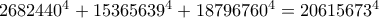 2682440^4 + 15365639^4 + 18796760^4 = 20615673^4
