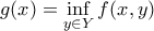 \displaystyle g(x) = \inf \limits_{y \in Y} f(x,y)