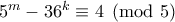 5^m-36^k\equiv 4\pmod5