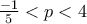 \frac{-1}{5} < p < 4 \,