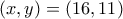 \displaystyle{\left( {x,y} \right) = \left( {16,11} \right)}