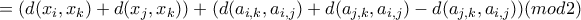 = (d(x_i, x_k}) + d(x_j, x_k)) + (d(a_{i,k}, a_{i,j}) + d(a_{j,k}, a_{i,j}) - d(a_{j,k}, a_{i,j})) (mod2)