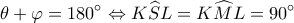 \displaystyle \theta + \varphi = 180^\circ \Leftrightarrow K\widehat SL = K\widehat ML = 90^\circ \displaystyle \theta + \varphi = 180^\circ \Leftrightarrow K\widehat SL = K\widehat ML = 90^\circ