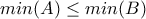 min(A) \leq min(B)