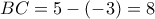 BC = 5 - ( - 3) = 8