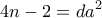 \displaystyle{4n-2=da^{2}}