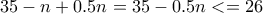  35 - n + 0.5n = 35 - 0.5n <= 26