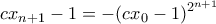 \displaystyle cx_{n+1}-1 = -(cx_0-1)^{2^{n+1}}