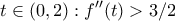 \displaystyle{t\in (0,2):f''(t)>3/2}
