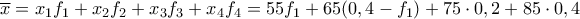 \displaystyle{\overline{x}=x_1f_1+x_2f_2+x_3f_3+x_4f_4=55  f_1+65 (0,4 -f_1)+75 \cdot 0,2 +85 \cdot  0,4 }