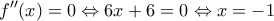 \displaystyle{f''(x)=0\Leftrightarrow 6x+6=0\Leftrightarrow x=-1}