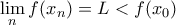 \displaystyle \lim_nf(x_n)=L < f(x_0)