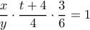 \dfrac{x}{y}\cdot\dfrac{t+4}{4}\cdot\dfrac{3}{6}=1