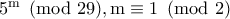 \rm 5^m \pmod{29},m \equiv1 \pmod{2} 