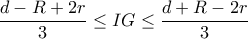 \dfrac{d-R+2r}{3} \leq IG \leq \dfrac{d+R-2r}{3}