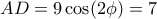 AD=9\cos(2\phi)=7