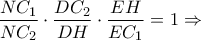 \displaystyle \frac{NC_{1}}{NC_{2}}\cdot \frac{DC_{2}}{DH}\cdot \frac{EH}{EC_{1}} = 1\Rightarrow