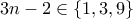 3n-2 \in \{1,3,9\}