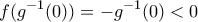 \displaystyle{f(g^{-1}(0))=-g^{-1}(0)<0} \displaystyle{f(g^{-1}(0))=-g^{-1}(0)<0}