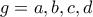 g=a, b, c, d