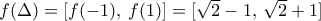 f(\Delta )=[f(-1),\,f(1)]=[\sqrt{2}-1,\,\sqrt{2}+1]