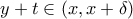 y+t \in (x,x+\delta)