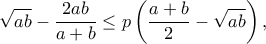 \displaystyle{\sqrt{ab}- \frac{2ab}{a + b} \le p \left( \frac{a + b}{2} -\sqrt{ab}\right),}