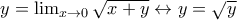 y = \lim_{x \to 0} \sqrt{x + y} \leftrightarrow y = \sqrt{y} 