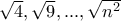 \sqrt 4, \sqrt 9, ... , \sqrt {n^2}