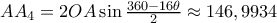 AA_4=2OA\sin \frac {360-16\theta}{2}\approx 146,9934