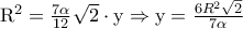 \textrm{R}^{2}=\frac{7\alpha }{12}\sqrt{2}\cdot \textrm{y}\Rightarrow \textrm{y}=\frac{6R^{2}\sqrt{2}}{7\alpha }
