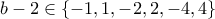 \displaystyle{b-2 \in \{-1,1,-2,2,-4,4\}}