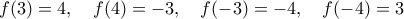 f(3)=4,\quad 
f(4)=-3,\quad 
f(-3)=-4,\quad 
f(-4)=3